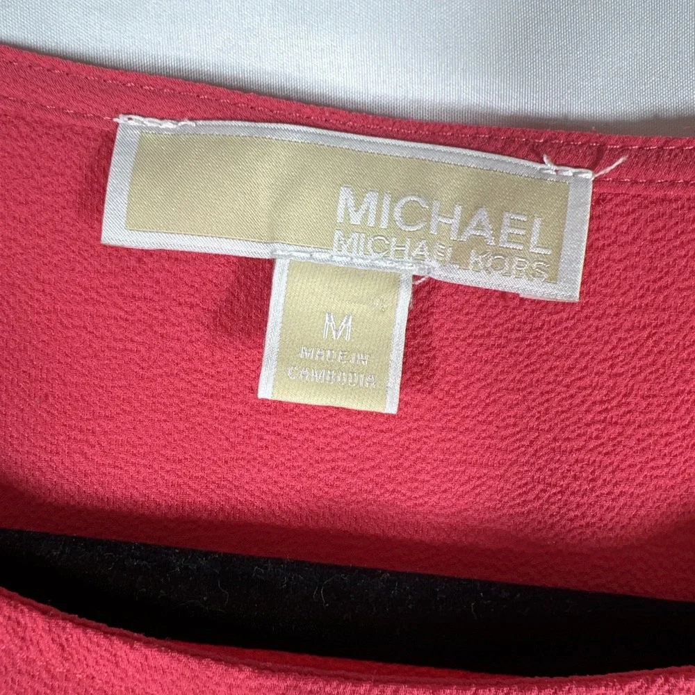 Michael Kors‎ Top Women's Med Rose Scoop Neck Roll Tab Sleeve Sheer Blouse
